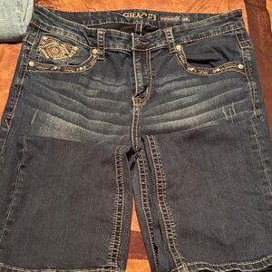 Grace Dark Wash Denim Jeans with Embellished Pockets